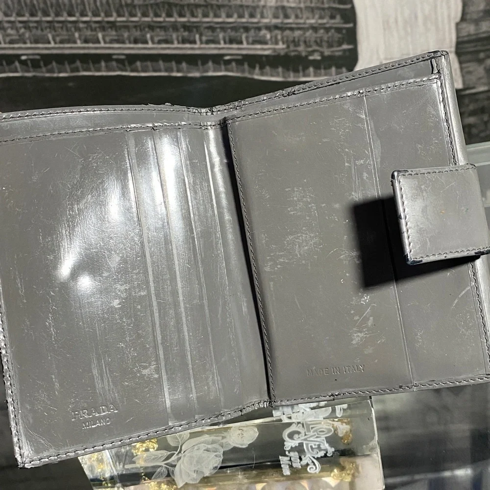 Authentic Prada Grey Shiny Leather Wallet